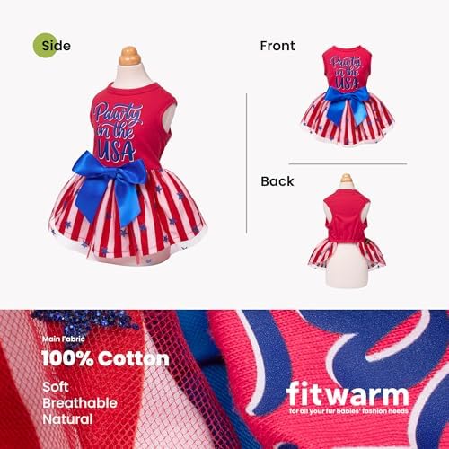 Fitwarm Pawty in the USA Dog Patriotic Dress, 4th of July Clothes for Small Dogs Girl, Festive Pet Outfit, Red, White, Blue, XS - Image 3