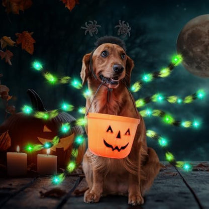 JaGely 2 Pcs Halloween Spider Dog Costume with LED Headband Body, Green - Image 6