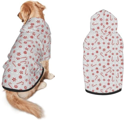 Christmas Dog Hoodie, Grey Candy Cane Print, with Leash Hole by Jagfhhs