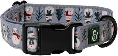 Lucy & Co. Dog Collar - Durable Lightweight Designer Collar for Pets - Adjustable Metal Safety Buckle - Holiday Collar, Snow Much Fun, Gray & White Snowman - Small