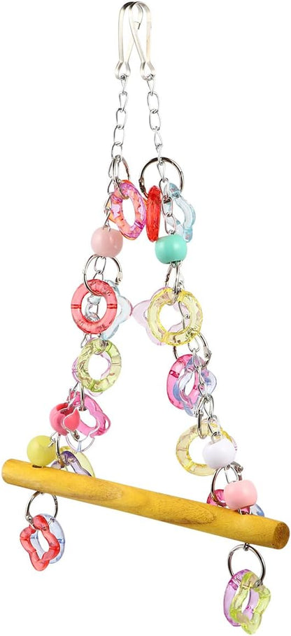 FRCOLOR Pet Bird Swing Hanging Chewing Toy 7.87 Inch Wooden Parrot Stand for Cage and Garden Medium Small Parakeets Macaws Bird Play Rest