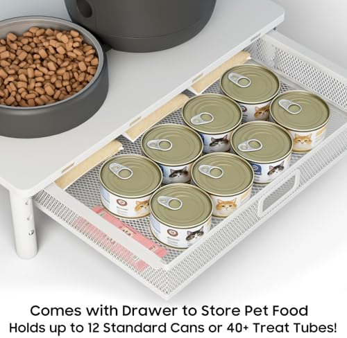 W‌SOWX Adjustable Automatic Cat Feeder Stand, Elevated Cat Food Stand,White