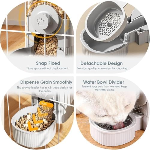 Hanging Cage Auto Small Pet Feeder Waterer Set for Puppy Cats, Grey