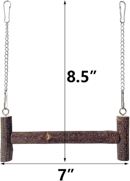 Natural Wood Parakeet Swing Toy, Cockatiel, Lovebird, Budgie Wooden Perch Stand, Small and Medium Bird Cage Accessories (Small)