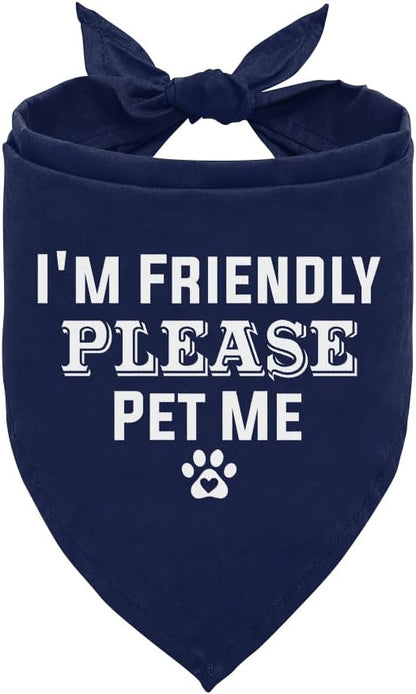 I'm Friendly Please Pet Me Dog Bandana, Dark Blue Dog Bandana, Funny Cute Pet Triangle Scarf Accessories, Dogs Bandanas for Small Medium Large Dogs (D51)