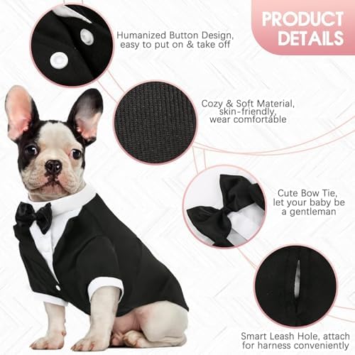 Kuoser Dog Tuxedo, Formal Dog Costume with Bow Tie Pet Wedding Suit Party Birthday Outfit, Dogs Tux Soft Shirt for Valentines Christmas Halloween Graduation Cosplay, Black XL - Image 3