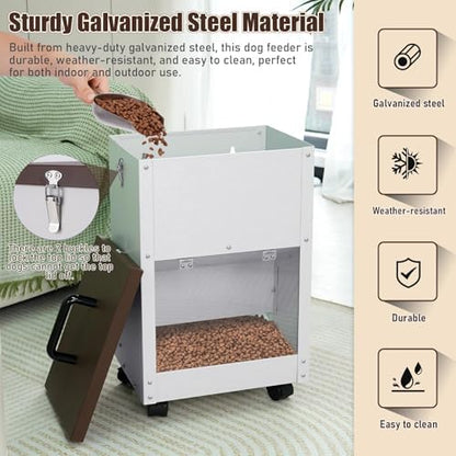28Lbs Automatic Dog Feeder Large Breed, Easy to Move with Wheels