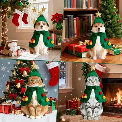 Dog Christmas Costumes Pet Cape with Hood, Cute Pet Costumes for Cats Dogs, Fluffy Dog Costume Cat Clothes for Holiday Party and Photos,（Green/L） - Image 4