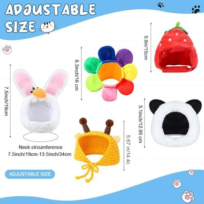 Weewooday 5 Pcs Cat Hat, Panda, Rabbit, Bee, Strawberry, Flower - Image 4