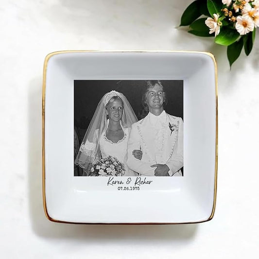Custom Photo Ring Dish, Personalized Picture Trinket Tray, Wedding Anniversary Keepsake Jewelry Dish, Valentines Gift for Her Him Wife Husband Parents Grandparents