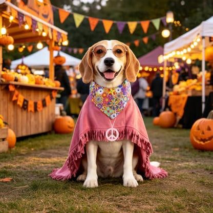 SCENEREAL 4 Pcs Hippie Dog Halloween Costume, Poncho Sunglasses Bandana - Image 7