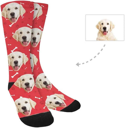Custom Face Socks, Personalized Dog Lover Pet Photo Picture on Socks Unisex Athletic Crew Socks for Men Women