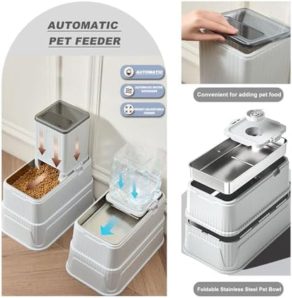 Elevated Dog Bowls Set, 1 Gallon Automatic Gravity Food Feeder & Water Dispenser with Stainless Steel Bowls, Adjustable Elevated Feeder for Small Medium Large Dogs, Anti-Choking & Neck Protection