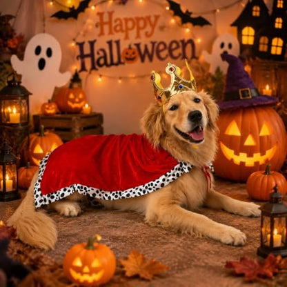 Dog Halloween Costumes for Large Dogs,Funny Dog Costume King Crown Cape(L) - Image 2