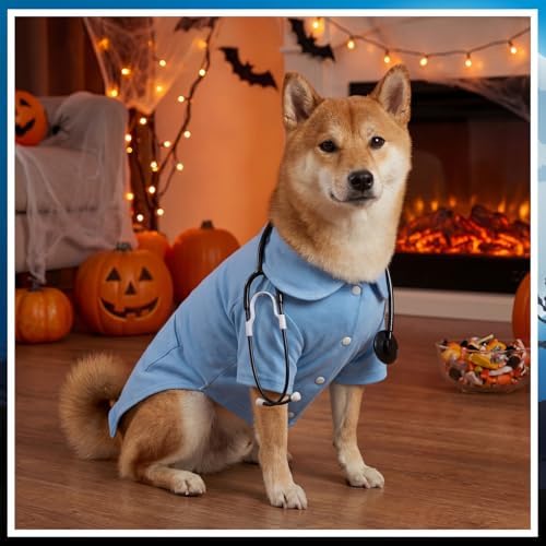 Dog Doctor Costume Cat Surgeon Nurse Costumes with Stethoscope, Blue, L - Image 5