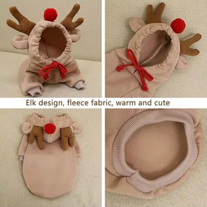 Fleece Lined Dog Hoodie Sweatshirt Fall Winter Costume, Reindeer L - Image 4