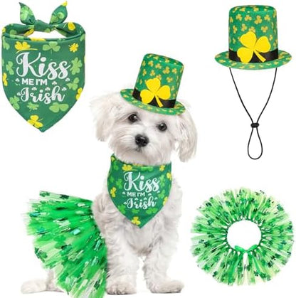 SCENEREAL St. Patrick's Day Dog Bandana Dress with Hat Set, Puppy Irish Costume for Small Medium Sized Girl Dogs Cats, Cute Tutu Skirt Green Holiday Pet Outfit Party Supplies by SCENEREAL