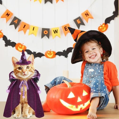 JOICEE Halloween Cat Costumes, Adjustable Small Purple Cat Wizard Cape - Image 4