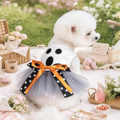 Dog Halloween Costume - Pumpkin Tutu Dress for Small Dogs & Puppies, Cute Holiday Pet Apparel with Bowtie, Fall Party Outfit L-Ghost Large - Image 4