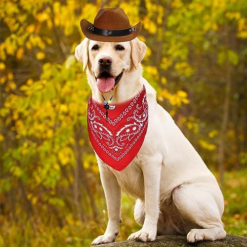 GOYOSWA Dog Halloween Costumes, Dog Cowboy Costume Halloween Dog Cowboy Hat Halloween Dog Bandana Scarf Funny Dog Halloween Costumes for Small Medium Large Dogs Pets (Brown Hat & Red Bandana, Large) - Image 2