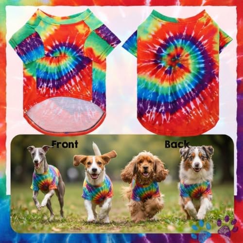 Kinlop 4 Pcs Hippie Dog Costume Halloween Pet Costume Accessories Includes 60s 70s Colorful Tie Dye T-Shirt Funky Wig Peace Sign Necklace and Sunglasses for Party Dress up(L) - Image 3