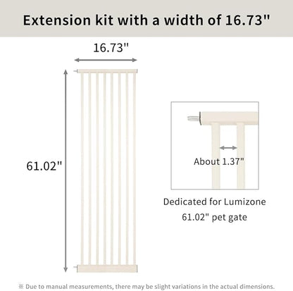 Lumizone Extra Tall Cat Gate Extension Kit 61.02" High Pressure Mounted 16.73" Extra Wide 1.37" Gap No Drilling Tall Pet Gate for Dogs (Cream, 61.02" H x 16.73" W, Extension)