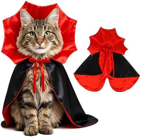 GOYOSWA Cat Halloween Costumes Pet Cat Dog Vampire Cloak Costume Devil Vampire Cloak Cape Halloween Costumes for Cats X-Small Small Dogs Pets by GOYOSWA