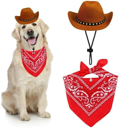 Dog Cowboy Costume, Dog Halloween Costumes Halloween Pet Dogs Cowboy Hat with Bandana Scarf for Small Medium Large Dogs Pets (Brown, Large) by Unknown