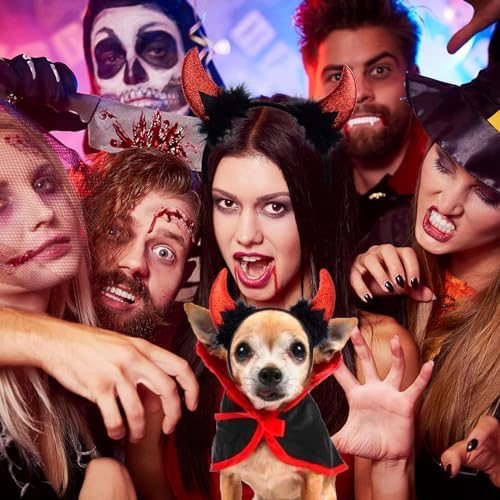 Halloween Medium Dog Costume 2PACK Cute Cat Dog Cape Cosplay Devil Hat Headband Adjustable Vampire Cloak Demon Hair Hoop Funny Pet Cape Outfits for Medium Large Dogs Holiday Dress Supplies - Image 6