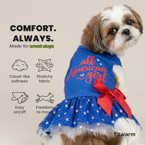 Fitwarm All American Girl Dog Dress, 4th of July Dog Clothes for Small Dogs Girl, Patriotic Dog Tulle Dress, Pet Outfit, Royal Blue, Red, White, XS - Image 6