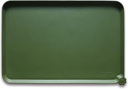 Hoki Found Silicone Pet Food Mat - High-Lips Dog Cat Bowl Placemat - Waterproof, Dark Olive