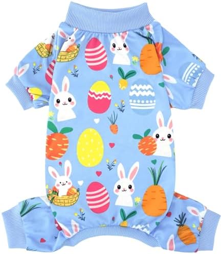 XPUDAC Easter Eggs Dog Pajamas Soft Lightweight Bunny Dog Clothes for Small Medium Dogs Pet Jumpsuit Outfit Cat Apparel-S by XPUDAC