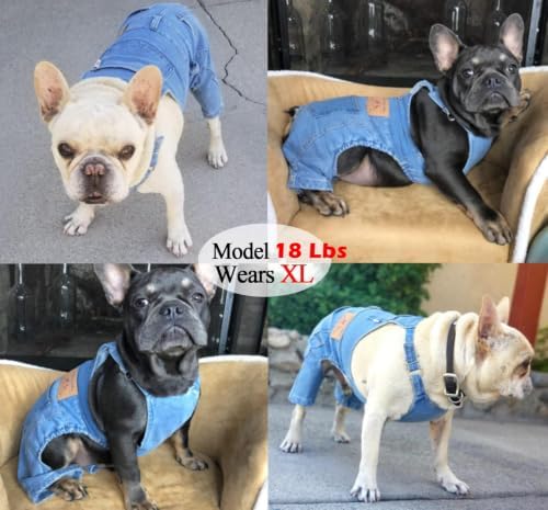 Dog Overalls for Medium Dogs Outfit French Bulldog Clothes Denim Dog Jeans - Image 4