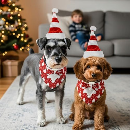Christmas Snowman Pattern Dog Adjustable Tuxedo with Red White Stripe Santa Hat Xmas Puppy Costume Set Christmas Themed Outfits for Cats Puppy Dog L - Image 4