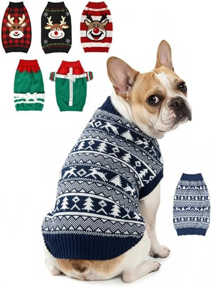 Dog Christmas Sweater, Soft Warm Pet Clothes Coat for Small Medium Large Dogs and Cats Boy Girl, Fall Cozy Holiday Turtleneck Knitting Collar Pullover Pup Outfit Costume for Thanksgiving New Year