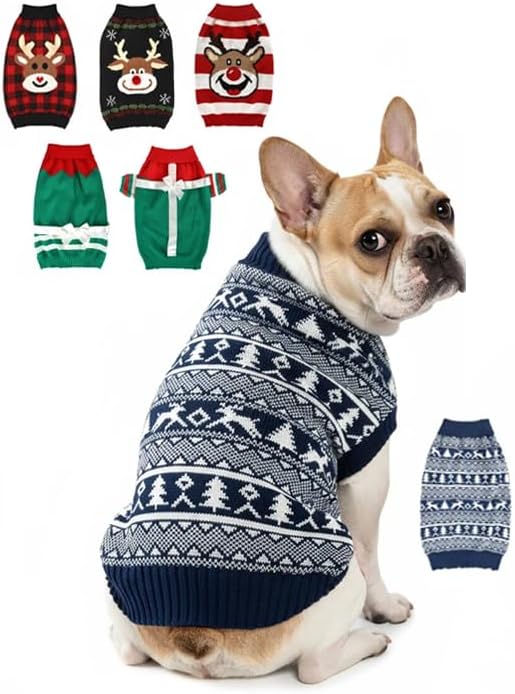 Dog Christmas Sweater, Soft Warm Pet Clothes Coat for Small Medium Large Dogs and Cats Boy Girl, Fall Cozy Holiday Turtleneck Knitting Collar Pullover Pup Outfit Costume for Thanksgiving New Year