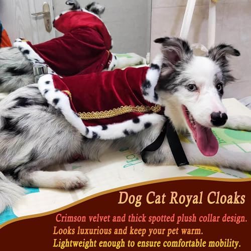Pet ​King Cloak Christmas Dog Costumes Lux Fur Red Royal Cape Cat Robe Warm Winter Coat Outfit Medium Large Dogs Prince Costume Xmas Queen Clothes Princess Cosplay Birthday Dress (Red, Small) - Image 4