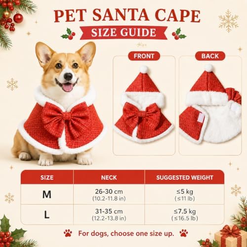 Christmas Pet Costume Santa Cape, Christmas Cat Costume & Dog Christmas Costume for Cats and Small Dogs, Plush Santa Hooded Pet Clothes with Red Cape White Fur Trim, Holiday Cosplay, Large - Image 5