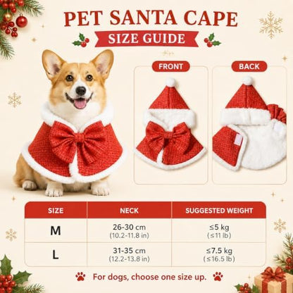 Christmas Pet Costume Santa Cape, Christmas Cat Costume & Dog Christmas Costume for Cats and Small Dogs, Plush Santa Hooded Pet Clothes with Red Cape White Fur Trim, Holiday Cosplay, Large - Image 5