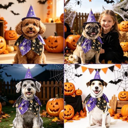PAWCHIE Dog Halloween Costume,Halloween Collar Hat Set Pets Puppy Cat Halloween Outfit Apparel Cosplay, Dog Collar with Bells and Funny Hat Accessories Decoration for Small Medium Dogs 2 Pcs, Purple - Image 6