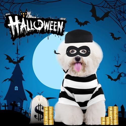 Small Dogs Robber Costume Set Halloween Robber Puppy Costume,S - Image 3