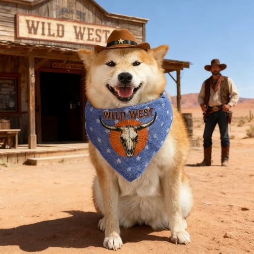 HOWWFALY Pet Cowboy Costume Set Dog Halloween Costumes Cat Cowboy Hat & Bandana Scarf for Small Medium Breeds(Bule, Medium) - Image 2