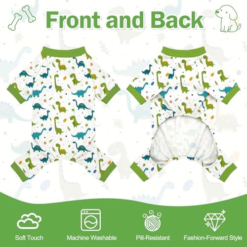 Dog Pajamas for Small Medium Dogs Pjs Green Dinosaurs Dog Onesie Breathable Puppy Pj Pet Stretchy Soft Sleepwear for Spring Summer Costume-XL - Image 5