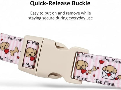 Pink Dog Collar, Girl Dog Collar with Cute Dogs and Hearts, Cute Spring Summer Food Collar with Soft & Breathable Fabric, Adjustable Pet Collar for Small Dogs