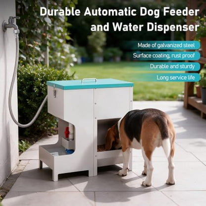 Automatic Dog Food and Water Dispenser for Large Dogs, Metal, 2-in-1 Set