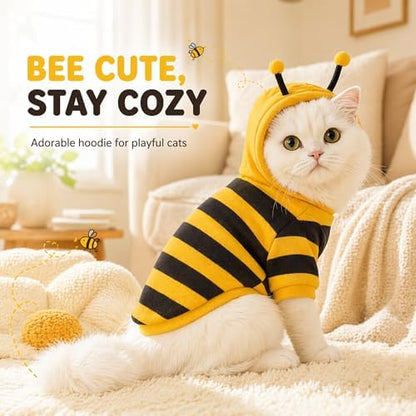 Cute Cat Bee Costume - Pet Halloween Apparel Bumble Bee Cosplay Clothes Antennae, Soft Warm Fleece Hoodie for Cats, Kittens, and Small Dogs, Perfect for Festival Party and Photo Shoot S/M (Medium) - Image 4