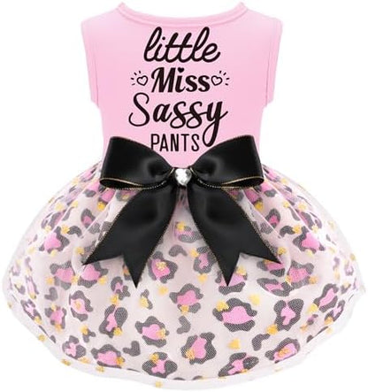Little Miss Sassy Pants Dog Dress with Leopard Print Bowknot Dog Clothes for Small Medium Large Dogs Girls Boys Cats Outfit Apparel by BAOBICUTE