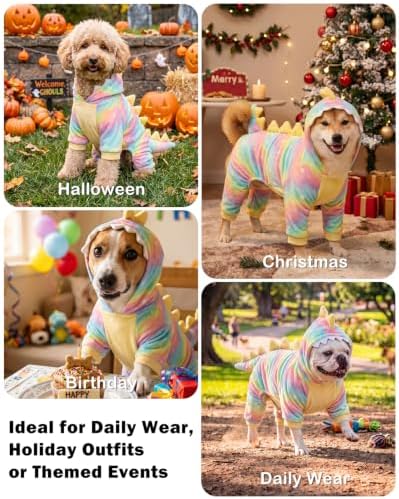 CuteBone Dinosaur Pet Costume Onesie - Hooded Puppy Pajamas - Small Dog Clothes Cat Full-Body Romper COSH09XL - Image 4
