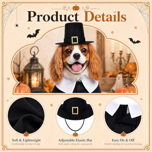 Hillban Dog Thanksgiving Pilgrim Costume, Dog Pilgrim Hat Collar Costume - Image 3