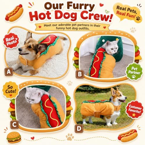 POPETPOP Hot Dog Pet Costume, Halloween Cosplay Costume for Dogs Cats (L) - Image 2